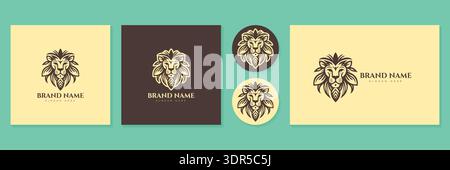 Majestic lion head mascot logo set for premium business identity vector illustration. Stock Vector