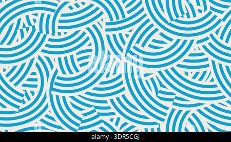 Seamless abstract geometric pattern featuring blue overlapping circular lines and waves. Creative striped messy background. Modern minimalist texture Stock Vector