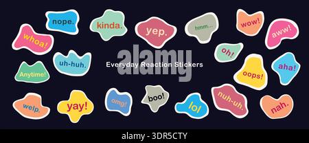 Everyday Reaction Word Sticker Blob Shapes Set Stock Vector