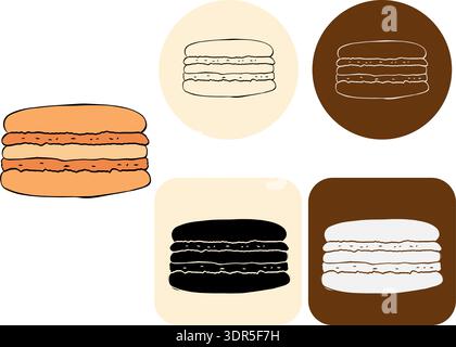 macaron cookies Cafe logotype hand drawn illustration. Vector graphic line ink art. Silhouette sign for logo, print, comics, fashion, pop art, boards, Stock Vector