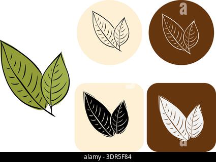 Neem tea leaf silhouette Cafe logotype hand drawn illustration. Vector graphic line ink art. Perfect for cafe logo, branding, packaging, labels, and m Stock Vector