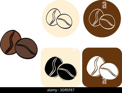 Scattered Dark Brown Coffee Beans Cafe logotype hand drawn illustration. Vector graphic line ink art. Perfect for cafe logo, branding, packaging, labe Stock Vector