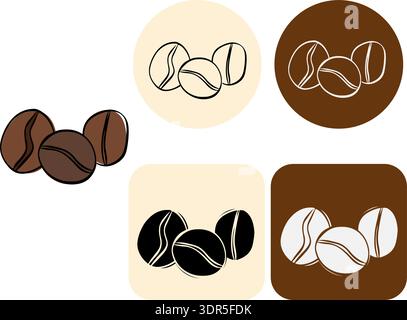 three coffee bean icons isolated on white, Cafe logotype hand drawn illustration. Vector graphic line ink art. symbol for design, decoration, branding Stock Vector