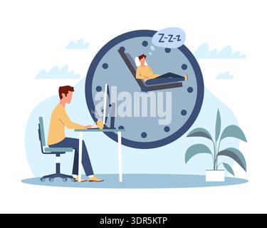 Free work schedule. Separation of work from sleep, Independent work, remote employment and freelancing, time management, productivity balance and Stock Vector