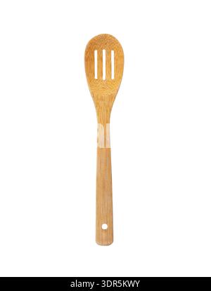 Wooden Slotted Spoon Isolated on White Background Stock Photo