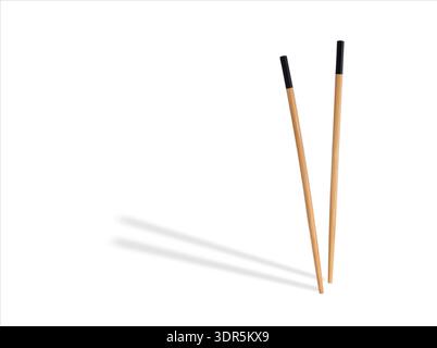 Two Bamboo Chopsticks Isolated on White Background Stock Photo