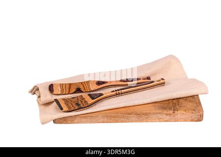 Wooden Spatulas on Cutting Boards Isolated on White Stock Photo