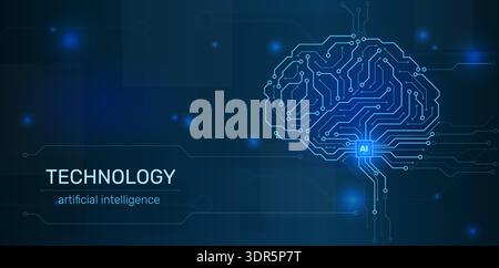 Neural circuit brain. Artificial intelligence technology, human replacement, digital, innovative developments, robotics software horizontal banner Stock Vector