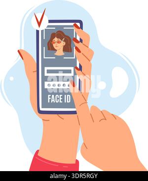 Face id access. Recognition system, verification and authentication person, biometric identity, login confirmation and digital security control Stock Vector