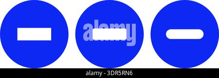 Blue circular remove vector icons with minus signs with multiple style variants for UI and UX navigation controls. Stock Vector