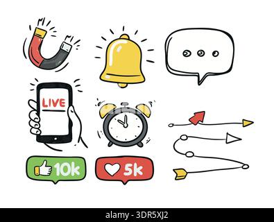 Hand Drawn UI Notification and Interaction Icons Set Stock Vector