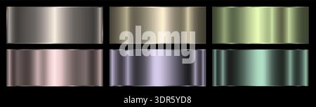 A set of six metallic gradients on a black background. Stock Vector