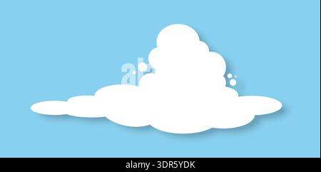 A flat cloud. Cartoon, fluffy white cloud on a blue background. Abstract space weather elements. Stock Vector
