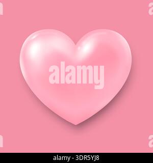 Three-dimensional pink heart is a heart with highlights and shadows on a pink background. A heart icon for your design. Stock Vector