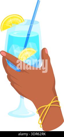 Blue lagoon cocktail glass. Fresh alcohol drink isolated on white background Stock Vector