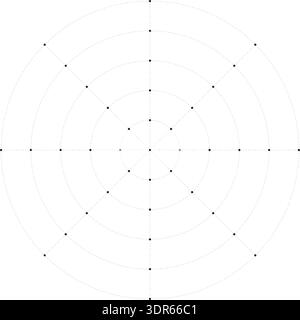 Black dotted radial grid texture with dots on white background. FUI science round grid backdrop. Math or technological notebook blank circular sheet. Stock Vector