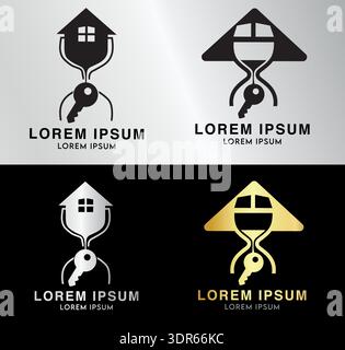 Creative vector logos featuring a house intertwined with a key. vector illustration Stock Vector
