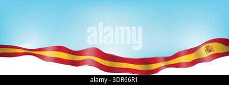 Horizontal Spanish flag waving in the wind as a banner illustration against a sky background Stock Vector