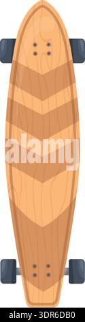 Cruising longboard top view. Classic wooden skateboard isolated on white background Stock Vector