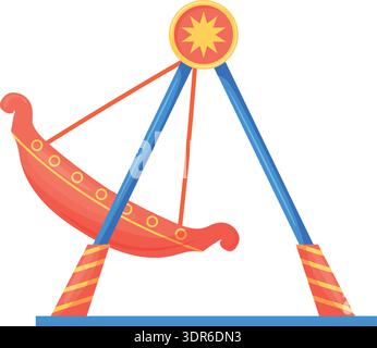 Pirate ship park ride. Swing boat attraction isolated on white background Stock Vector