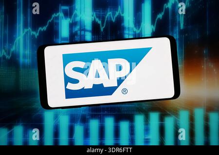Stuttgart, Germany - 02-09-2026: In this photo illustration, the logo of German enterprise software company SAP SE is displayed on a smartphone Stock Photo