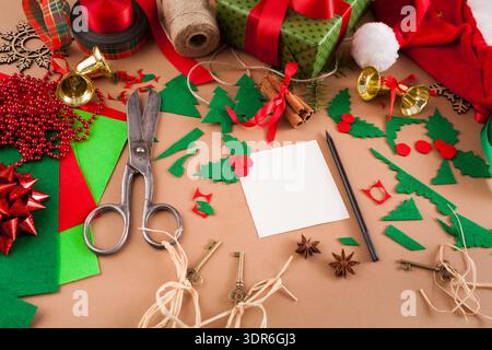 Collage of Crafting Materials Arranged for Holiday Decoration Activities During Festive Season Stock Photo
