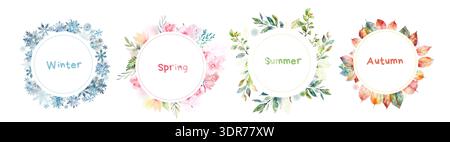 Seasons of the year round frames. a tree at different times of the year. Hand drawn. Not AI, vector illustration. Stock Vector