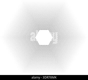 Hexagonal shape with 32 concentric dotted lines of equal thickness with gradient from inner to outer lines Stock Vector