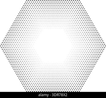 Hexagonal shape with 18 concentric dotted lines where inner lines are thinner and outer lines are thicker without gradient Stock Vector