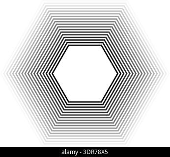 Hexagonal shape with 18 concentric continuous thick lines featuring gradient from center to edge Stock Vector