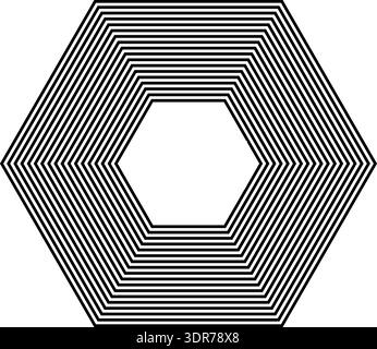 Hexagonal shape with 18 concentric continuous thick lines all of equal thickness without gradient Stock Vector
