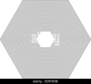 Hexagonal shape with 32 concentric dotted lines of equal thickness without gradient Stock Vector