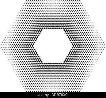 Hexagonal shape with 18 concentric dotted lines where inner lines are thicker than outer lines without a gradient Stock Vector