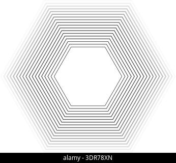 Hexagonal shape with 18 concentric continuous lines featuring thinner inner lines and thicker outer lines with gradient Stock Vector