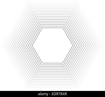 Hexagonal shape with 18 concentric continuous lines all equal in thickness featuring a gradient Stock Vector