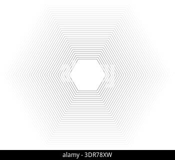 Hexagonal shape with 32 concentric continuous lines of equal thickness featuring a gradient Stock Vector