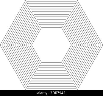 Hexagonal shape with 18 concentric continuous lines of equal thickness without gradient Stock Vector