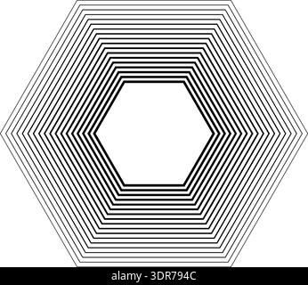 Hexagonal shape with 18 concentric continuous lines with thicker inner lines and thinner outer lines without gradient Stock Vector