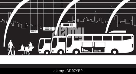 Passengers  on platform at bus station station - vector illustration Stock Vector