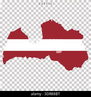 Map of Latvia filled with the Latvian flag pattern, isolated on transparent background for geography, travel, and education design use. Stock Vector