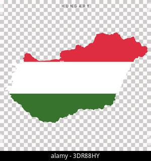 Hungary map filled with national flag colors, shown on transparent background for use in geography, education, and infographic contexts. Stock Vector