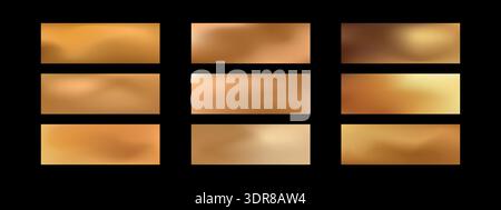 Gold colored foil palette. Gradient background. Smooth foil textures set with bronze, copper, and champagne tones for visual compositions Stock Vector