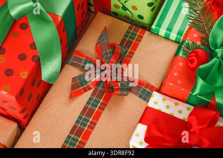 Collage of Colorful Gift Boxes Arranged for a Celebration Stock Photo