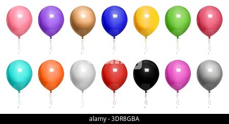 3d balloon float clipart, minimal happy birthday gift. Vector realistic red mockup on white bg, Party mid air decor, isolated invitation design Stock Vector