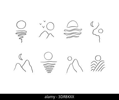 Japanese hand drawn landscape art drawing Stock Vector
