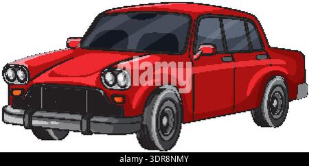 Red vintage sedan car in clean cartoon vector style with simple shading and highlights Stock Vector