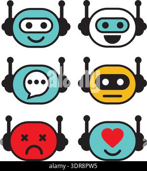 Group of bot face emoji icons for AI emotions Stock Vector