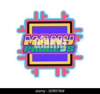 Computer processor Y2K groovy sticker or vintage tag. Digital technology cartoon vector patch, 1990s PC hardware sticker. Computer device groovy tag with motherboard processor chip, color typography Stock Vector