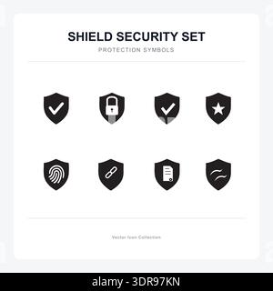Minimalist Black Solid Security Icons for Cybersecurity, Privacy, and Data Protection Stock Vector