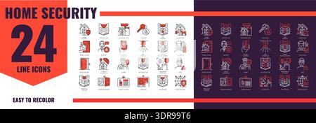 Home security icons set of house smart control for guard and protection, vector pictograms. Home security icons of CCTV cameras for video surveillance monitoring, motion sensors, and secure detectors Stock Vector